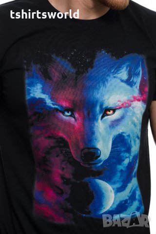 Нова мъжка тениска с дигитален печат Вълк, GALAXY WOLF, Серия вълци, снимка 2 - Тениски - 29040524