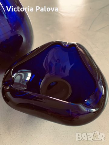 Винтажна ваза и два пепелника гутно стъкло 1970г, снимка 4 - Вази - 37411372