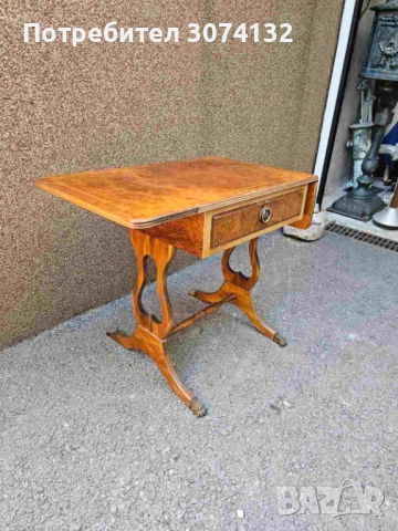 Английска масичка с интарзия, снимка 2 - Маси - 52159564