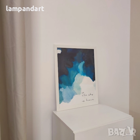 Абстрактна картина синьо небе с рамка, снимка 2 - Картини - 52587964