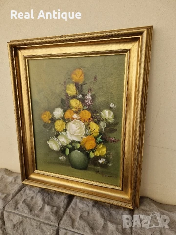 Страхотен антикварен белгийски натюрморт масло платно автор , снимка 7 - Антикварни и старинни предмети - 50781795