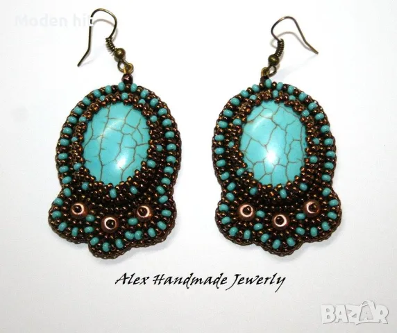 Ръчна изработка. Комплект с тюркоаз бродерия с мъниста Preciosa. , снимка 6 - Бижутерийни комплекти - 47755890