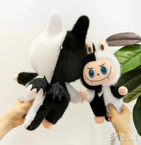 Голямо Лабубу Angel & Devil, 30см Labubu Angel Бяло/Черно, снимка 4 - Плюшени играчки - 51146712