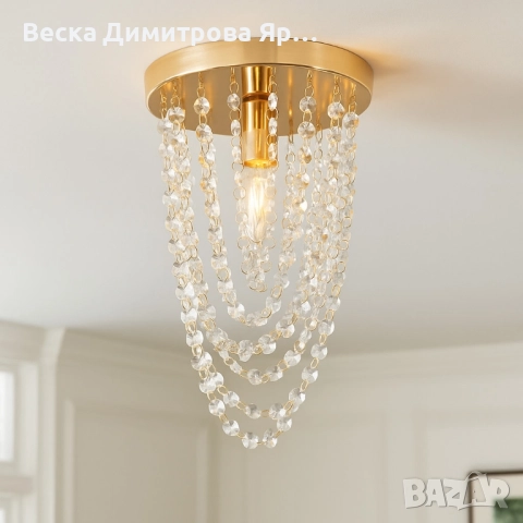 Луксозен плафон с кристали – впечатляващ светлинен ефект дори в малки помещения, снимка 3 - Полилеи - 52134975
