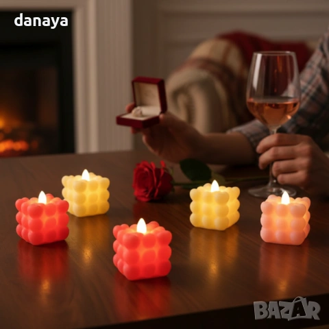 6299 LED свещ Куб от сърца – романтична светеща декорация, снимка 2 - Декорация за дома - 53227536