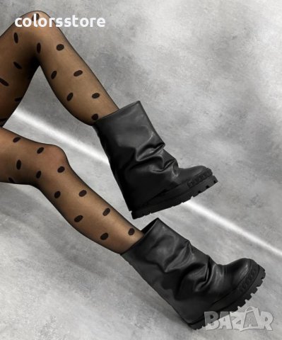 Боти на платформа - черна кожа - BP22