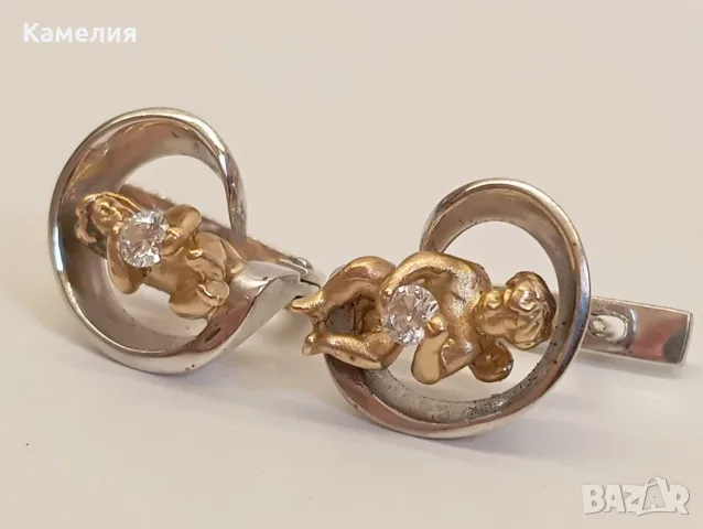Златни обеци с брилианти. , снимка 5 - Обеци - 55989089