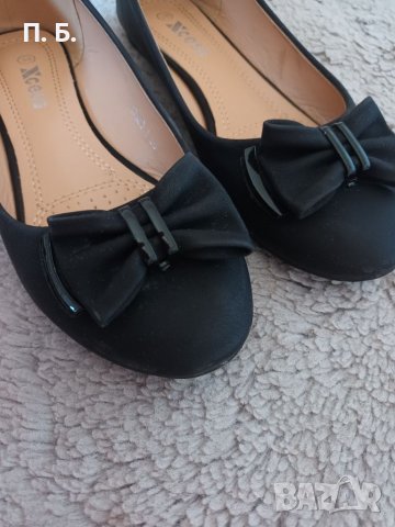 черни ниски обувки тип пантофка / балерина с панделка, снимка 2 - Дамски елегантни обувки - 37399848