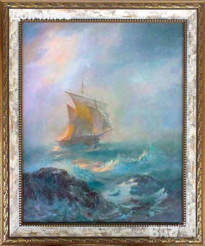 ”По вълните”, морски пейзаж с платноход, картина , снимка 13 - Картини - 32702588