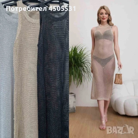 Дълга плетена плажна туника – Семпла елегантност и комфорт за летните дни, снимка 3 - Туники - 49977759