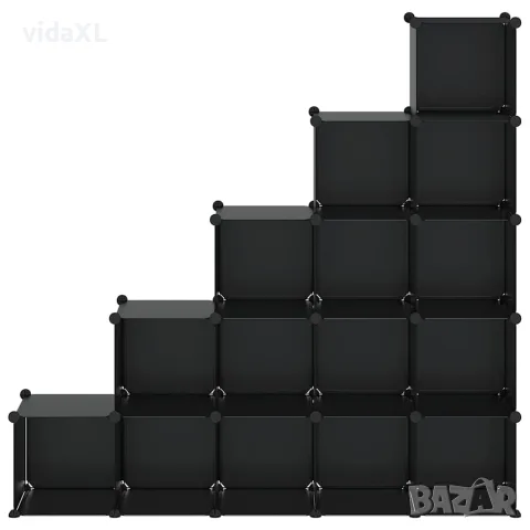 vidaXL Органайзер с кубични отделения, 15 куба, черен, PP, снимка 5 - Кутии за съхранение - 56147163