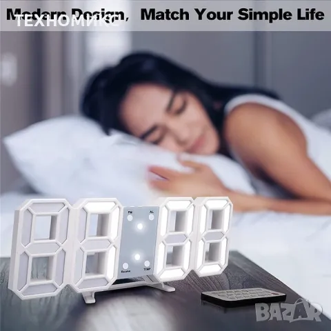 3D цифров часовник , студено бяло LED осветление, снимка 6 - Други - 48270395