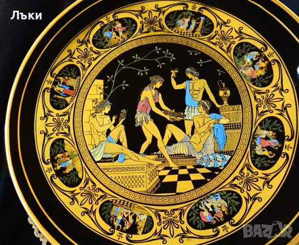 Гръцка порцеланова чиния,Богове,24 k злато,29 см.