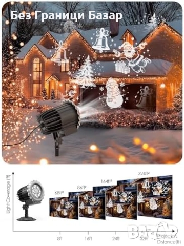 Нов Водоустойчив коледен проектор със снежинки и празнични мотиви двор, снимка 3 - Други - 51941173