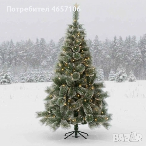 Коледна елха с бели заскрежени връхчета