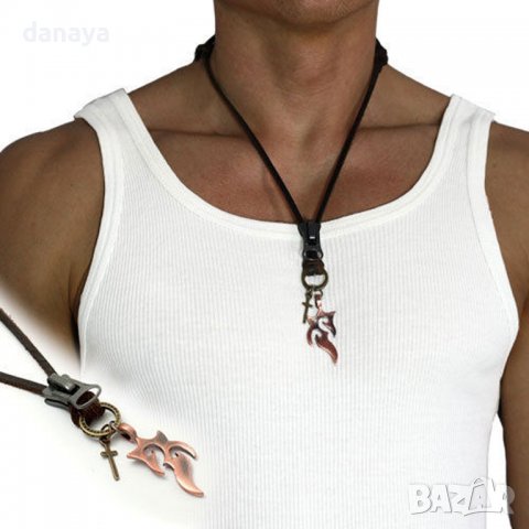 3297 Мъжки медальон с висулка пламък кръст халка и цип