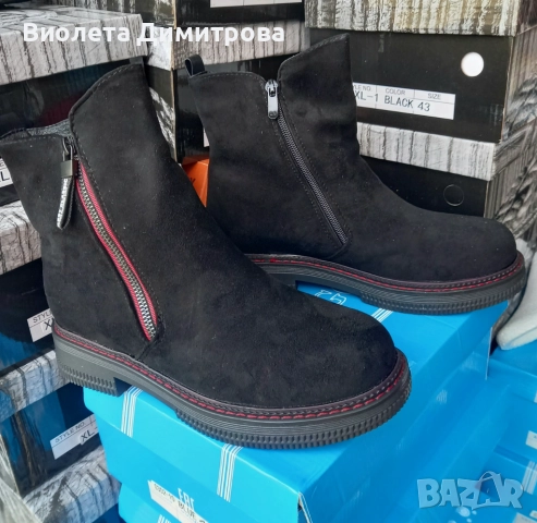Черни дамски велурени боти , снимка 3 - Дамски боти - 52278252