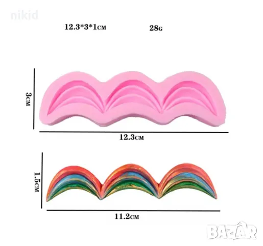 Троен набор подгъв имитация плат силиконов молд кант борд торта фондан шоколад украса декор, снимка 3 - Форми - 30825075
