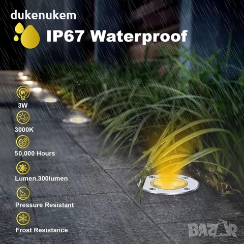 Комплект 4 бр. външни вградени LED лампи 3W, IP67, 300 lm – топла светлина, снимка 5 - Прожектори - 52652087