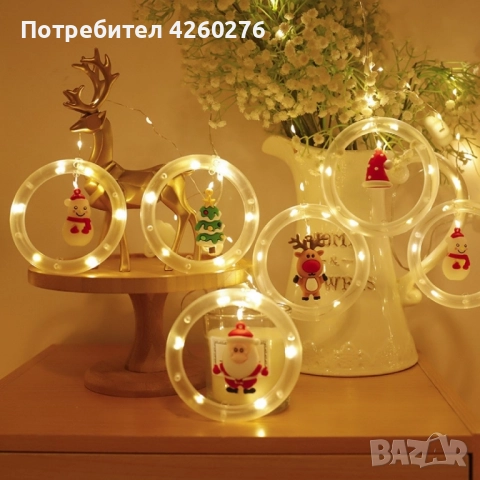 Светещи LED рингове с коледни фигурки, тип завеса 3м, 10 ринга на батерии. , снимка 5 - Декорация за дома - 52086693