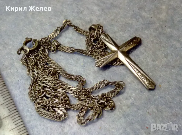 СТАР ОРНАМЕНТИРАН СРЕБЪРЕН КРЪСТ СРЕБРО 835 N с СРЕБЪРНА ВЕРИЖКА СРЕБРО 900 МАЙСТОРСКА РАБОТА 50113, снимка 6 - Антикварни и старинни предмети - 49913117