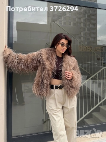 Палто с косъм с капучино нюанс , снимка 2 - Палта, манта - 52406961