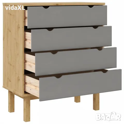 vidaXL Шкаф с чекмеджета OTTA кафяво и сиво 76,5x39,5x90 см бор масив, снимка 5 - Скринове - 56147222