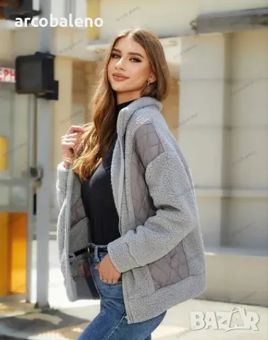 Плюшено дамско яке с дълги ръкави и цип, 5цвята , снимка 8 - Якета - 47655317