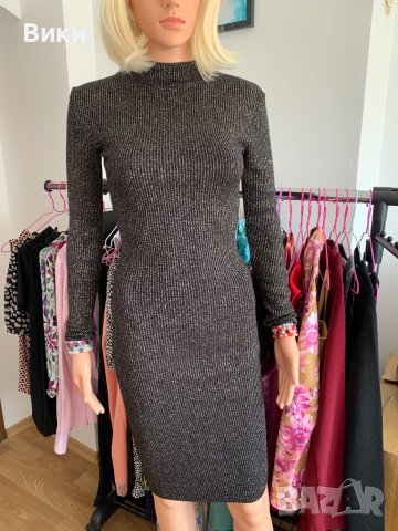 Черна рокля със златни нишки, снимка 2 - Рокли - 40819715