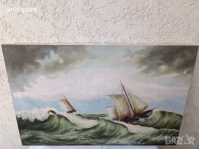 Картина "Буря в морето" - маслени бои на платно - 60/40см, снимка 5 - Антикварни и старинни предмети - 39013213