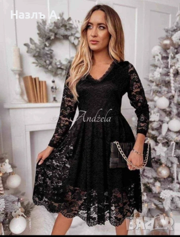 Черна дантелена рокля , снимка 2 - Рокли - 53995782