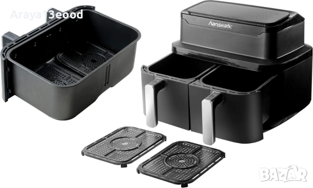 Фритюрник с горещ въздух Hanseatic HAF212600D 39156050 2in1 (XXL 9L, с функция за сушене), снимка 4 - Фритюрници - 53875947