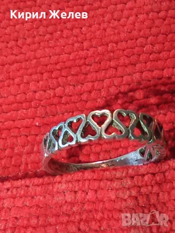 РОМАНТИЧЕН СРЕБЪРЕН ПРЪСТЕН ПРЕПЛЕТЕНИ СЪРЧИЦА СРЕБРО 900 СТАРА РЪЧНА АЖУРНА АРТ ИЗРАБОТКА 49365, снимка 10 - Пръстени - 49001820