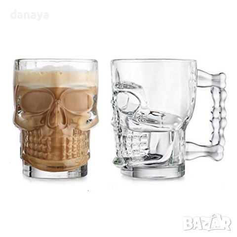 684 Стъклена халба за бира Череп, 500мл, комплект от 2 броя, снимка 7 - Чаши - 44172870