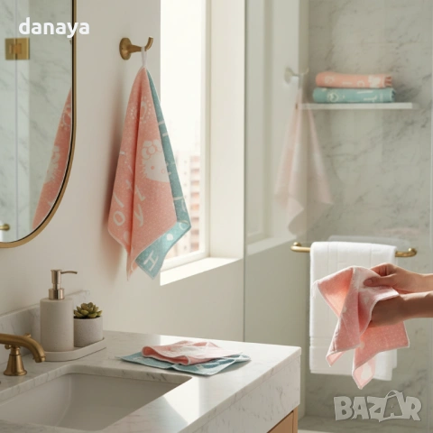 6341 Комплект детски кърпи Hello Kitty, 30×30 см, 5 броя, снимка 6 - Хавлиени кърпи - 53149985