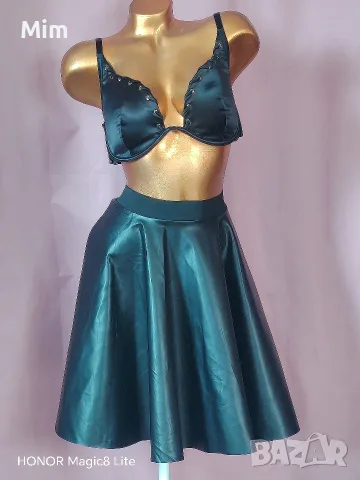 XL/2XL Черна кожена,къса пола , снимка 4 - Поли - 56240951