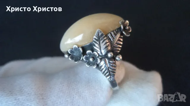Руски СССР сребърен изящен пръстен с уралски ахат , снимка 3 - Пръстени - 55710802