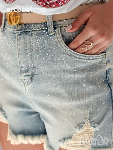 Дамски дънкови къси панталони с циркони LIKE A STAR , снимка 3 - Къси панталони и бермуди - 49969716