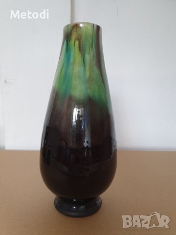 Стара керамична ваза двуцветна от соца височина 24см