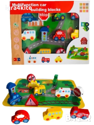 Комплект Наниз от дървени животни и коли в 2 модела с връв и постелка, снимка 2 - Образователни игри - 26155869