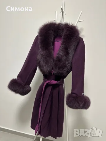 Естествен косъм лисица естествена вълна палто от алпака лилаво