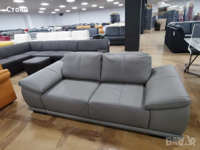 Сив кожен диван голяма двойка Calypso, снимка 7 - Дивани и мека мебел - 39945229
