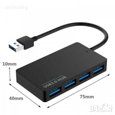 ANIMABG 4 Port USB Хъб 3.0 Hub 5Gbps Portable Compact