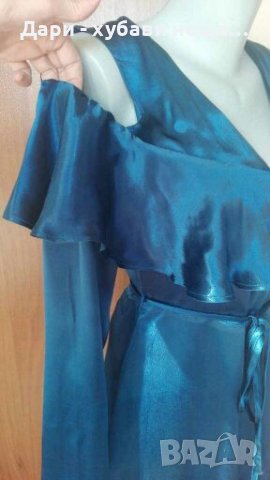 Синя рокля  "MANGO", от сатен 🍀Промоция 🍀❤S,S/M❤🍀арт.4398, снимка 2 - Рокли - 37429077