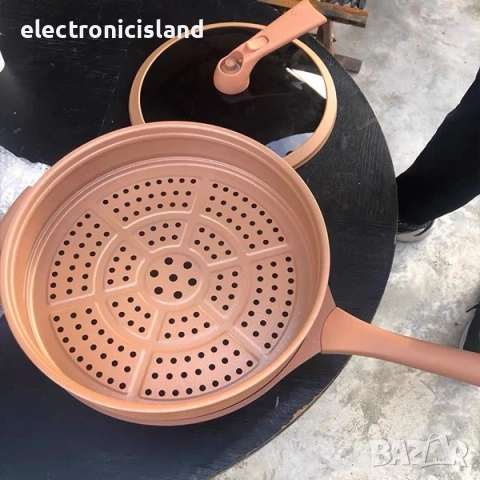 Уок Тиган 32 см, 8 в 1, керамично покритие MicroClay, пържене, варене, задушаване и готвене на пара, снимка 4 - Съдове за готвене - 53053440