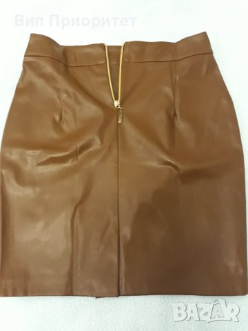 SLN R :маркова тютюнев цвят кожена къса сексапилна и впечатляваща пола ,със златен цип отзад и цепка, снимка 10 - Поли - 37423559