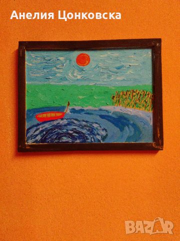 Пейзаж акрил върху дърво, снимка 1