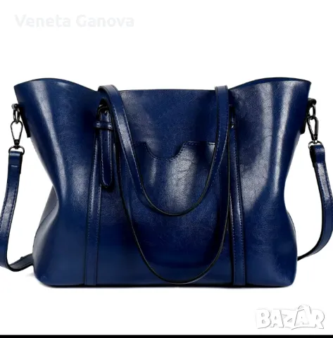 Голяма синя дамска чанта от екокожа , снимка 5 - Чанти - 47823790