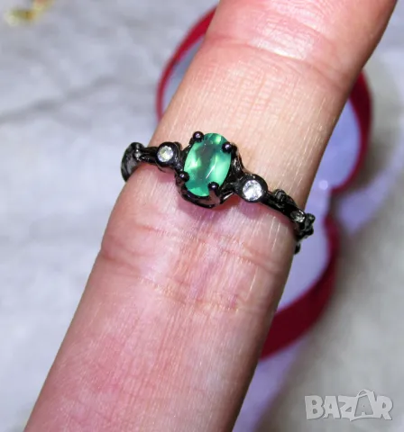 925 сребърен пръстен с красив натурален зелен оникс, подходящ за подарък, снимка 1