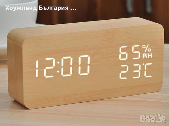 Бамбуков LED часовник с аларма, влажност и температура, снимка 7 - Дамски - 42198643